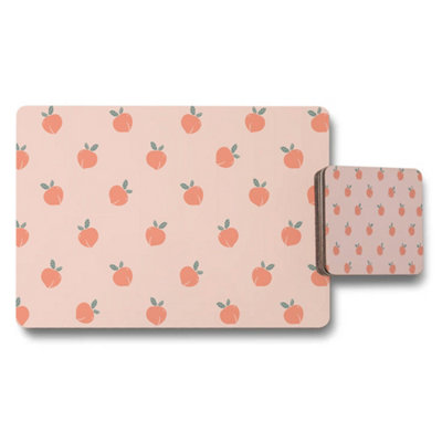 B&Q -  Soft Pink Peach Pattern Placemats And Coaster Set For Dining Table