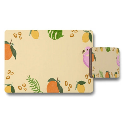 Benjamin Tate Design Citrus Fiesta Placemat And Coaster Set With Flamingo Design from B&Q