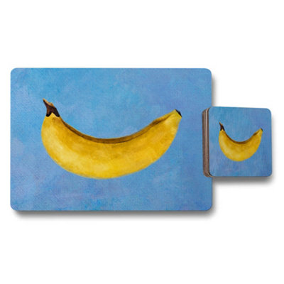B&Q -  Banana Art Placemats And Coaster Set On Blue Background