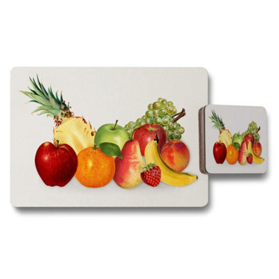 B&Q -  Fruit Placemats And Coaster Set With Colorful Fruit Illustration