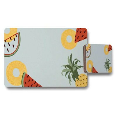 B&Q -  Tropical Fruit Placemat And Coaster Set Watermelon Pineapple Design