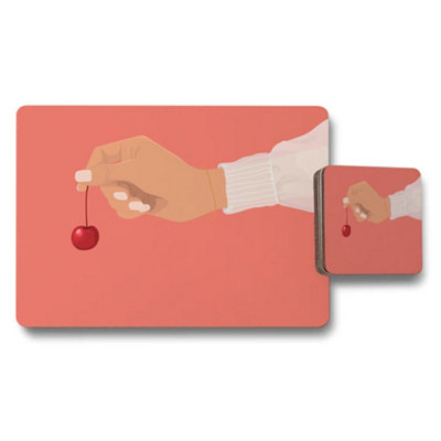 B&Q -  Cherry Accent Placemat Coaster Set For Dining Table Decor