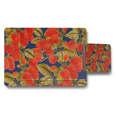 B&Q -  Raspberry Pattern Placemat And Coaster Set Navy Blue With Gold Leaves