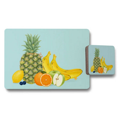 Benjamin Tate Design Fruit Placemats And Coaster Set Pineapple Banana Orange Apple from B&Q