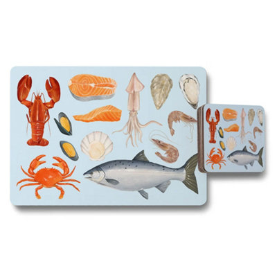 Benjamin Tate Design Seafood Themed Placemat And Coaster Set With Ocean Life Design from B&Q