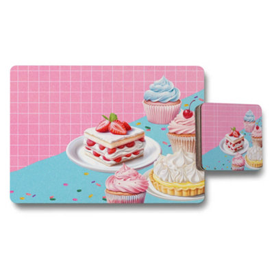 B&Q -  Dessert Themed Placemat And Coaster Set With Cupcake Prints