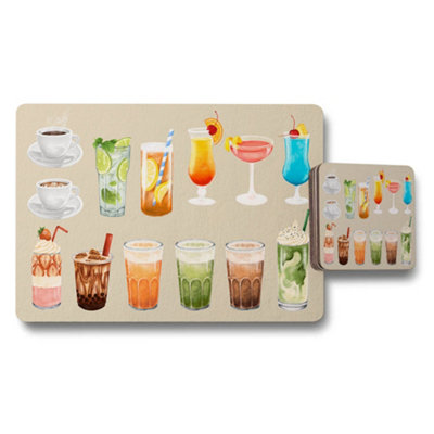 Benjamin Tate Design Drink Themed Placemats Coasters Set With Colorful Cocktail Glasses from B&Q