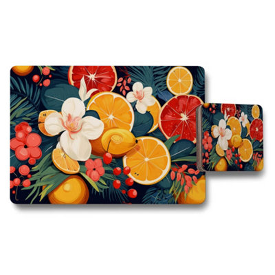 B&Q -  Tropical Fruit Placemats And Coaster Set With Orange Slices