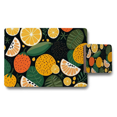 B&Q -  Fruit Themed Placemat And Coaster Set With Citrus Pattern