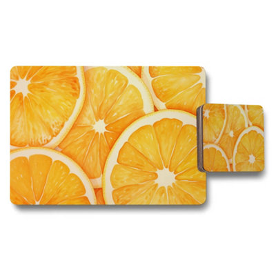B&Q -  Orange Slice Placemats And Coaster Set Bright Citrus Kitchen Decor
