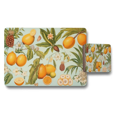 B&Q -  Tropical Fruit Placemats And Coaster Set With Citrus Pattern