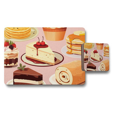 B&Q -  Dessert Placemats And Coasters Set With Cake And Pastry Prints
