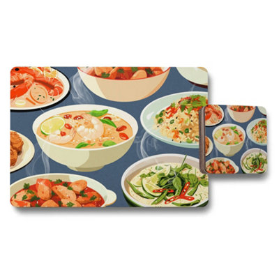 B&Q -  Asian Food Bowls Placemats And Coaster Set Decorative Tableware