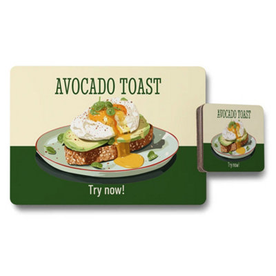 Benjamin Tate Design Avocado Toast Placemats And Coaster Set For Dinner Table Decor from B&Q
