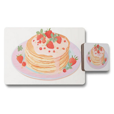 B&Q -  Strawberry Pancakes Placemat And Coaster Set With Plate Artwork