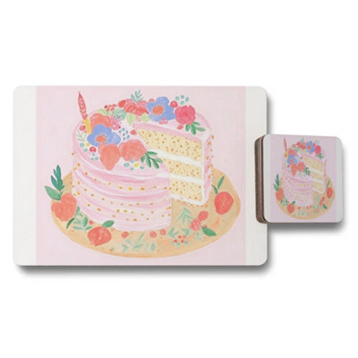 B&Q -  Pastel Floral Cake Placemats And Coaster Set For Table Decor