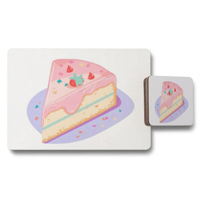 B&Q -  Cake Themed Placemat And Coaster Set Pink Frosting Dessert Design
