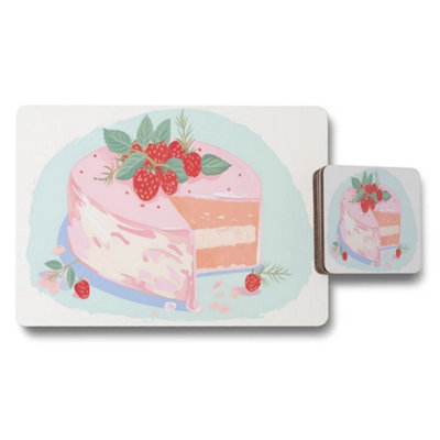 B&Q -  Cake Themed Placemat And Coaster Set With Strawberry Design