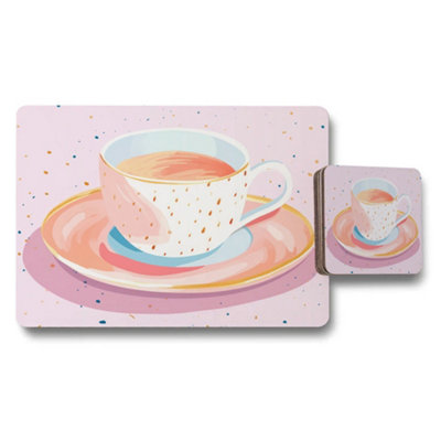 Benjamin Tate Design Pastel Tea Cup And Saucer Placemats And Coasters Set from B&Q