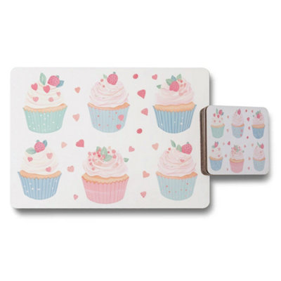 B&Q -  Pastel Cupcake Placemats And Coaster Set For Dining Table