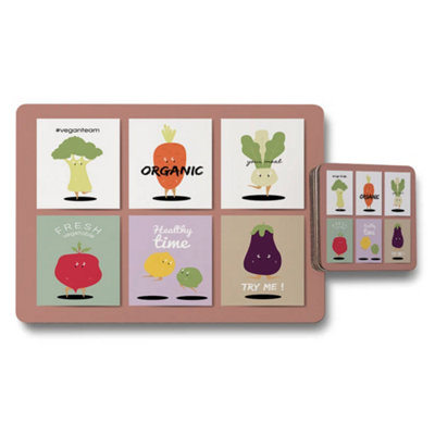B&Q -  Vegetable And Fruit Placemats And Coasters Set With Artwork
