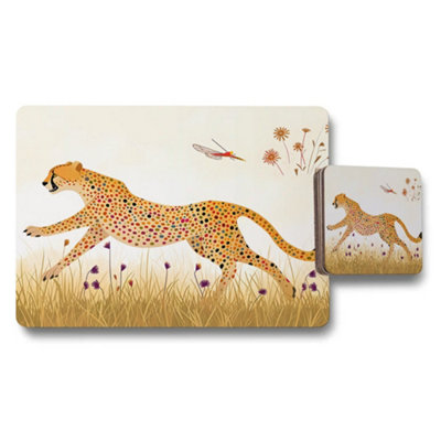 B&Q -  Cheetah Themed Placemat And Coaster Set For Table Decor