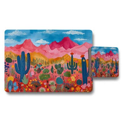 Benjamin Tate Design Desert Cactus Garden Placemat And Coaster Set With Colorful Artwork from B&Q