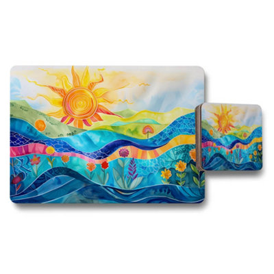 B&Q -  Vibrant Sun Ocean Landscape Placemat And Coaster Set
