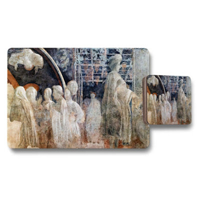 B&Q -  Artistic Placemats And Coaster Set With Vintage Statue Artwork