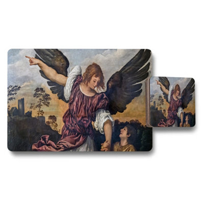 B&Q -  Ornate Angel And Child Artwork Placemat Coaster Set