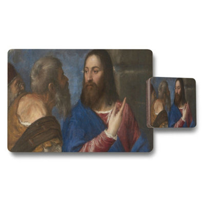 B&Q -  Religious Art Placemat And Coaster Set Featuring Jesus Portrait