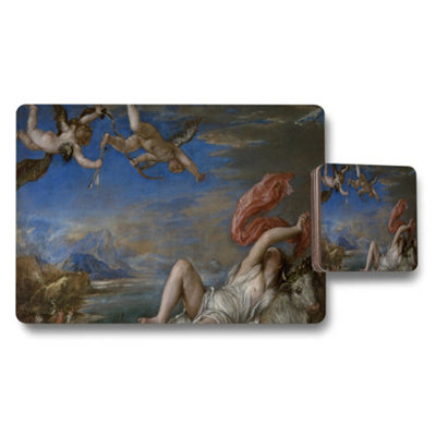 B&Q -  Elegant Baroque Style Artwork Placemat And Coaster Set For Dining