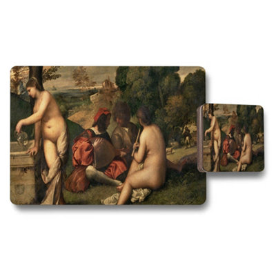 B&Q -  Placemat Coaster Set Featuring Classical Nude Figure Artwork