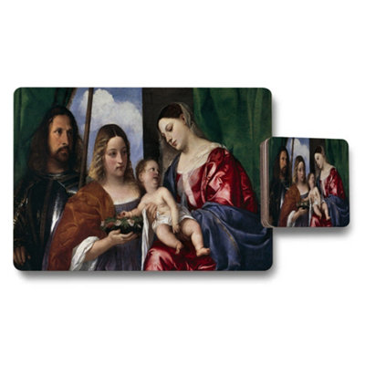 Benjamin Tate Design Madonna And Child Classic Artwork Placemat Coaster Set from B&Q