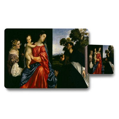 Benjamin Tate Design Madonna And Child Artwork Decorative Placemat And Coaster Set from B&Q