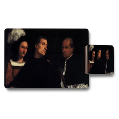 B&Q -  Elegant Placemat And Coaster Set Featuring Classic Portrait Artwork