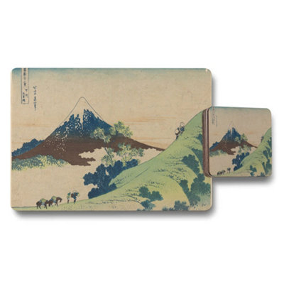 B&Q -  Fuji Mountain Landscape Placemats And Coasters Set Ukiyoe Artwork