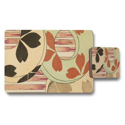 B&Q -  Placemat And Coaster Set Vintage Floral Leaves Pattern For Dining Table