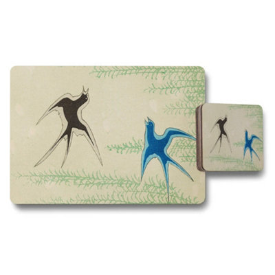 Benjamin Tate Design Placemat And Coaster Set With Modern Swallow Bird Artwork from B&Q