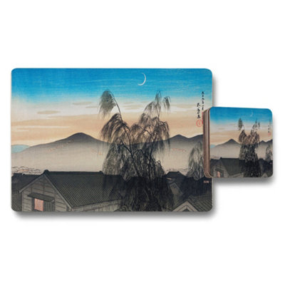 B&Q -  Japanese Style Moonlit Village Landscape Placemat And Coaster Set