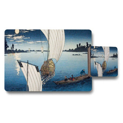 B&Q -  Moonlit Sailboat Scene Placemats And Coasters Set For Dining Table