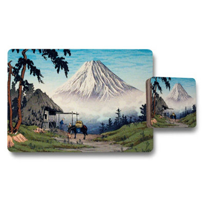 Benjamin Tate Design Mount Fuji Mountain Landscape Placemat And Coaster Set from B&Q