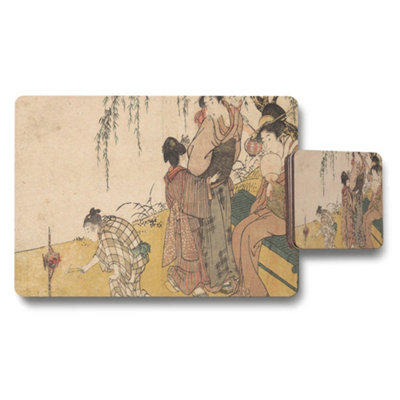 B&Q -  Japanese Ukiyoe Placemat And Coaster Set With Traditional Scene