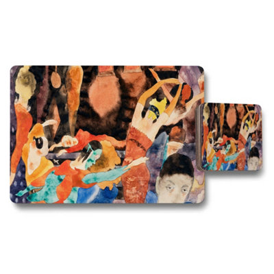 B&Q -  Abstract Dancers Placemat And Coaster Set In Vibrant Colors
