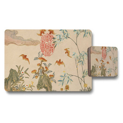 Benjamin Tate Design Traditional Chinese Art Placemats And Coaster Set With Bamboo Landscape from B&Q