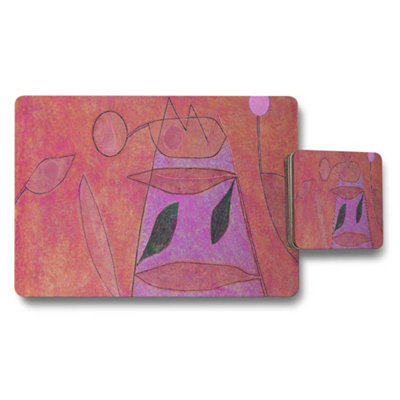 B&Q -  Abstract Pink Purple Placemat And Coaster Set For Dining Table