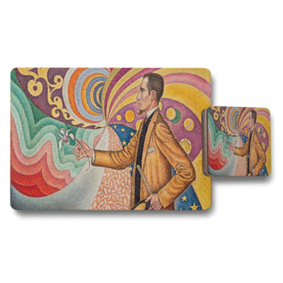B&Q -  Vibrant Abstract Art Placemat And Coaster Set With Colorful Portrait
