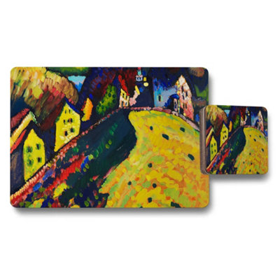 Benjamin Tate Design Colorful Village Landscape Placemat And Coaster Set from B&Q