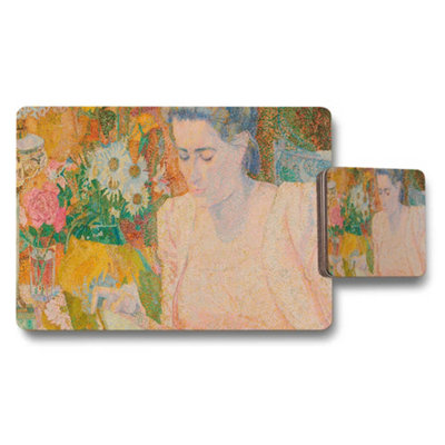 B&Q -  Artistic Floral Portrait Placemat And Coaster Set With Art Print