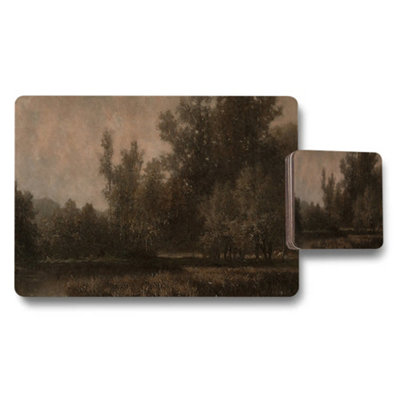 Benjamin Tate Design Vintage Landscape Placemat And Coaster Set With Rustic Scene from B&Q